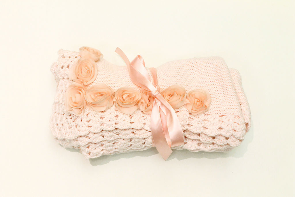 Pink Girls Knitted Rosette Blanket