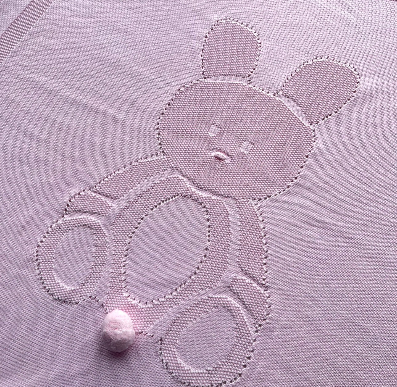 Dr.Kid Knitted Bunny Pom-Pom Tail Baby Blanket