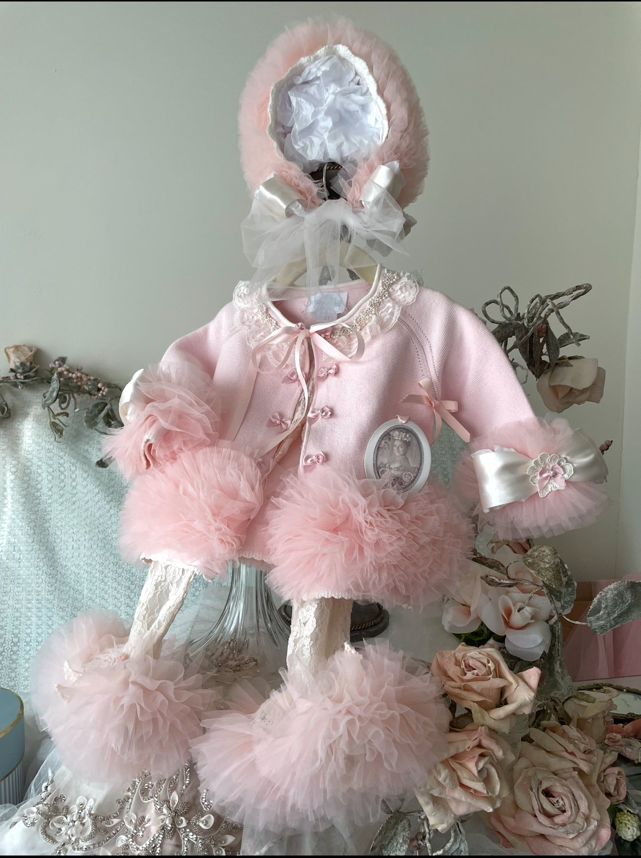 Collection D-Alli Pink & Ivory Tulle Sweater ensemble