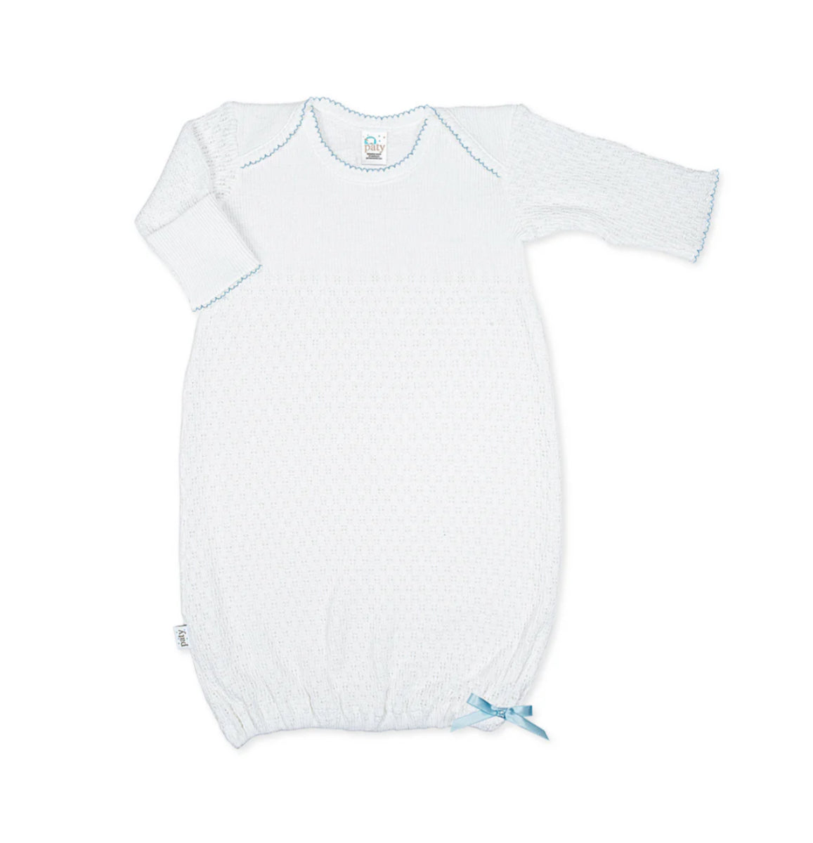 Classic Knit Baby Gown – Blue Trim