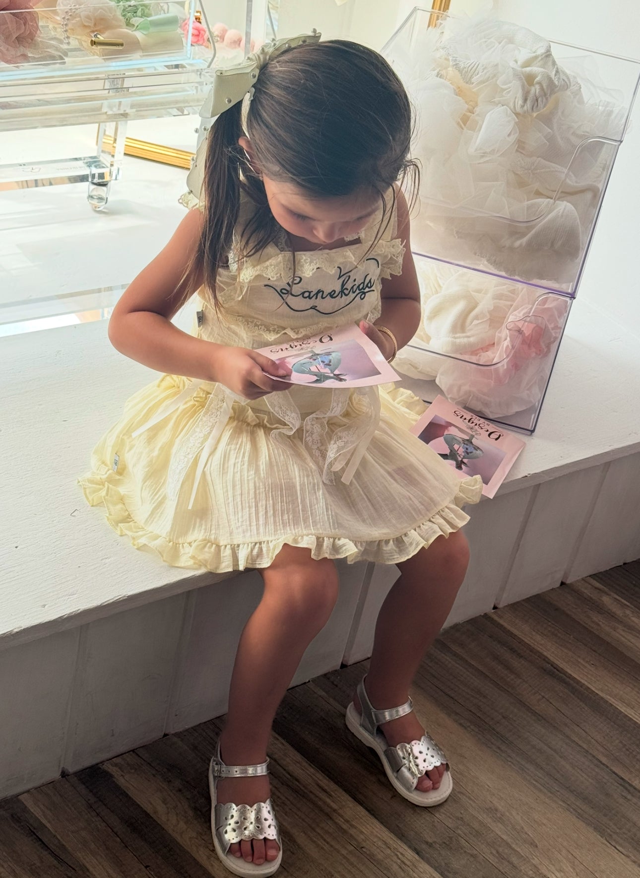 Girls Ivory Lace & Ribbon Skirt Set