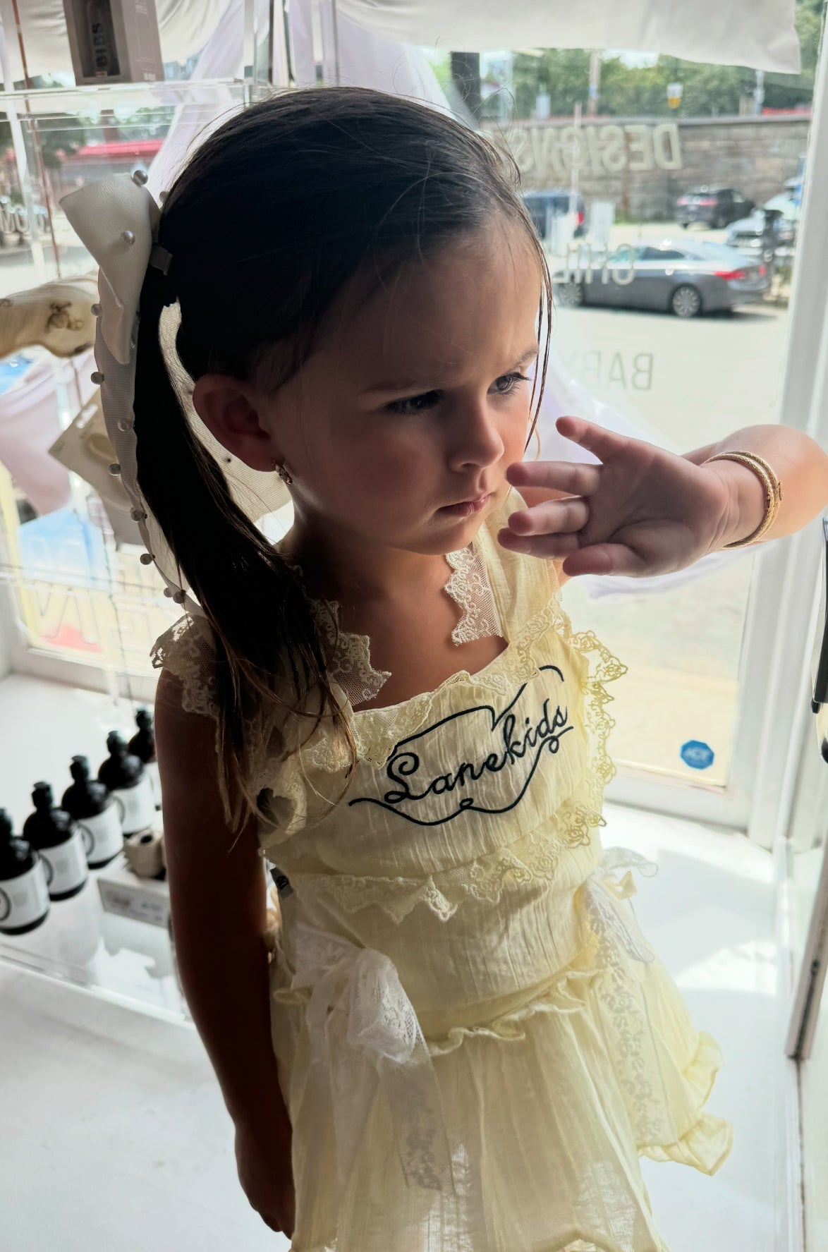 Girls Ivory Lace & Ribbon Skirt Set