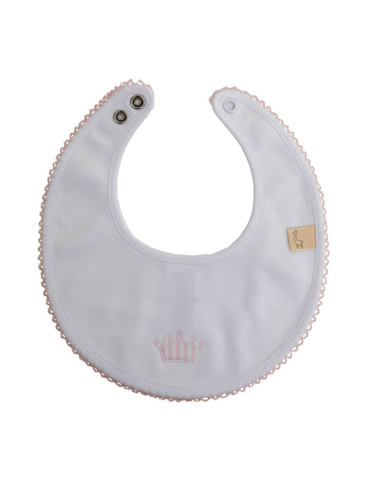 COTTON BABY BIB W/Pink Crown