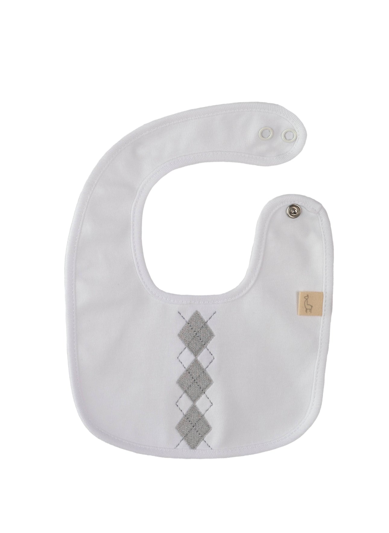 White & Gray Argyle Bib by Baby Gi