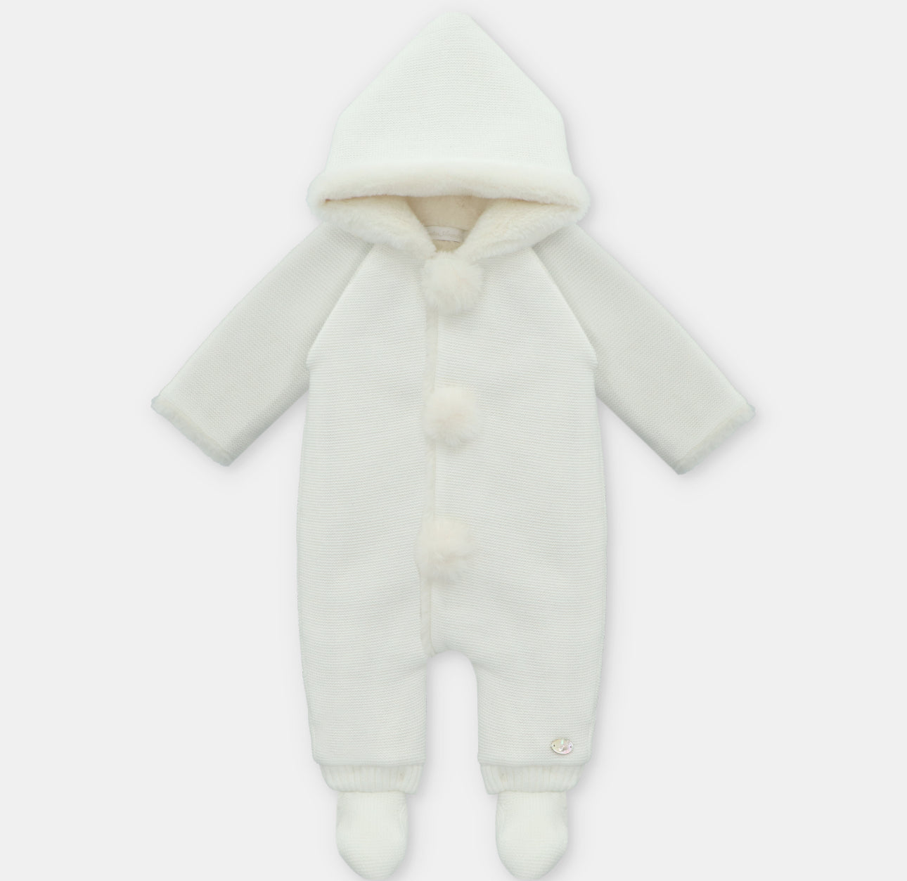 Knit Lined Pramsuit with Removable Feet-Ivory