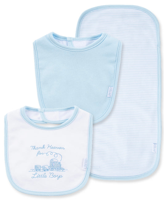 🚂 Heaven Sent Bib & Burp Cloth Set – Blue