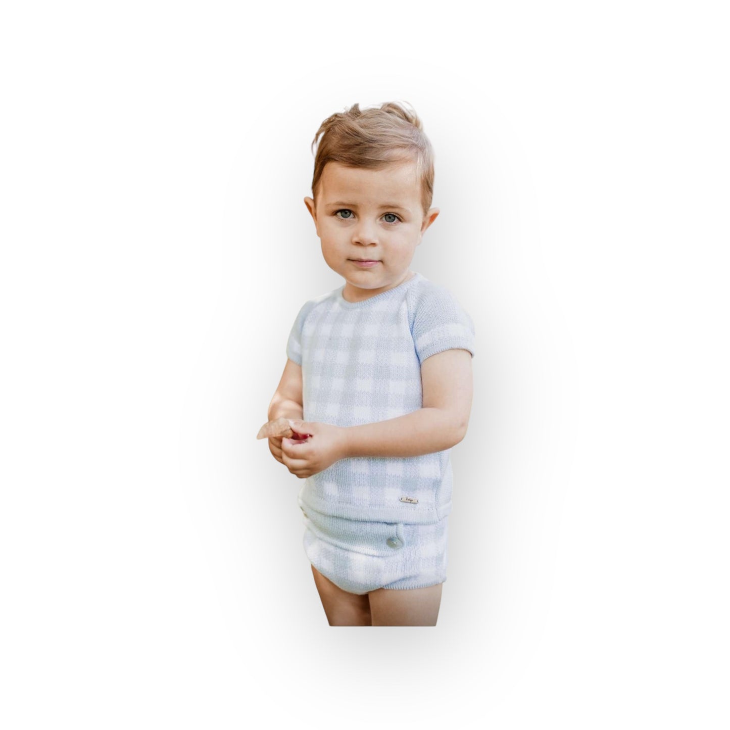 Rahigo baby boy set, blue gingham baby clothes, boutique baby boy outfit, Spanish knit babywear, spring baby boy outfit, Rahigo 2025, baby boy special occasion outfit, knit gingham set, luxury baby clothes,