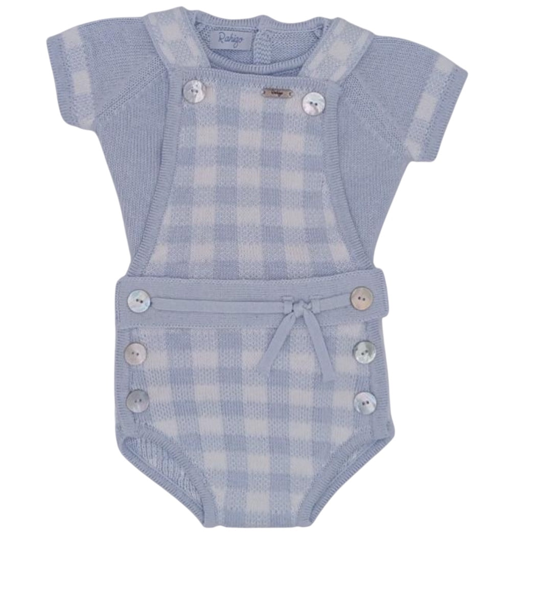 Rahigo Baby Blue Gingham Knit Romper