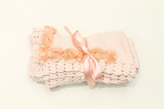 Pink  Girls  Knitted Rosette Blanket