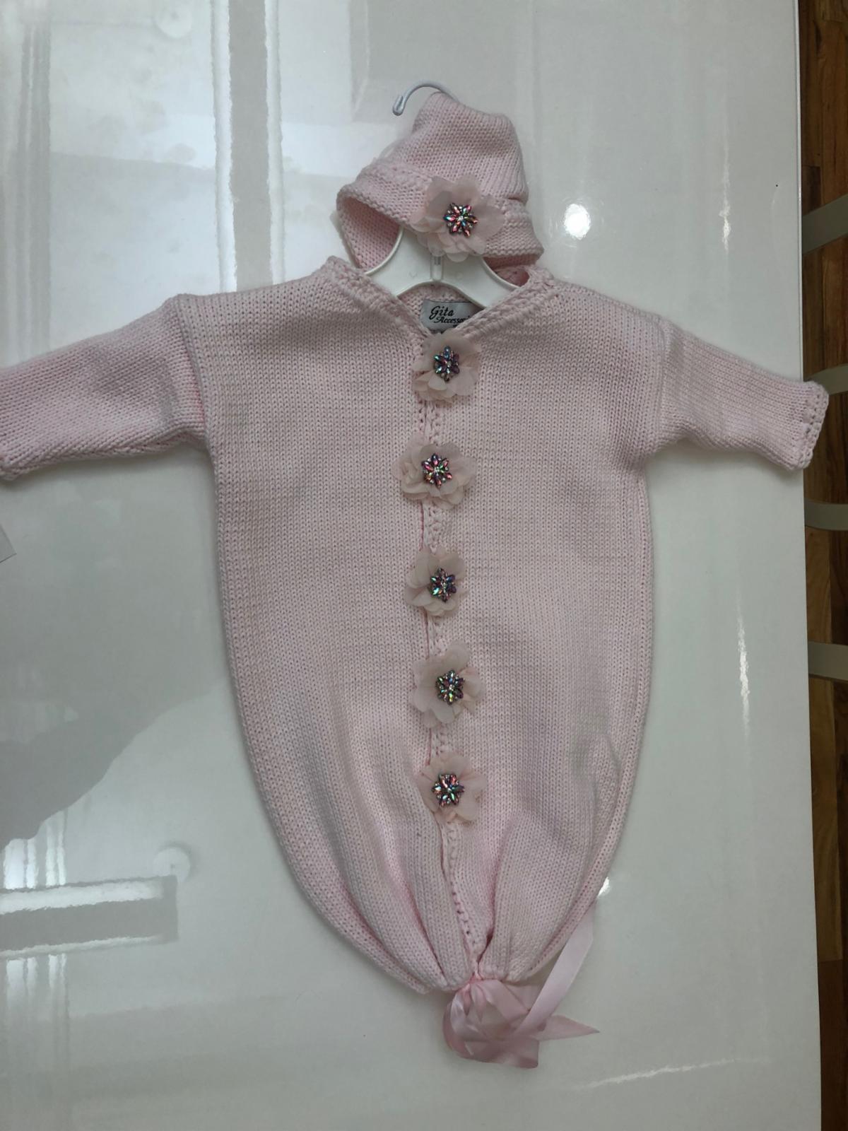 Pink Knit Baby Bunting &amp; Matching Hat Set