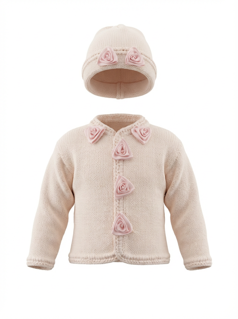 Gitta Knits Rosette Cardigan & Hat Set — PRE-ORDER