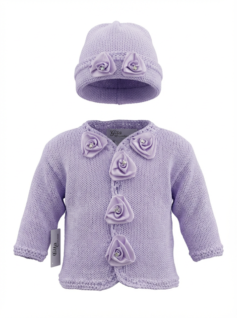Gitta Knits Rosette Cardigan &amp; Hat Set — PRE-ORDER