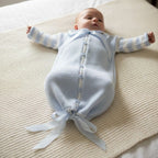 Baby Blue & White Knit Baby Bunting & Matching Hat Set