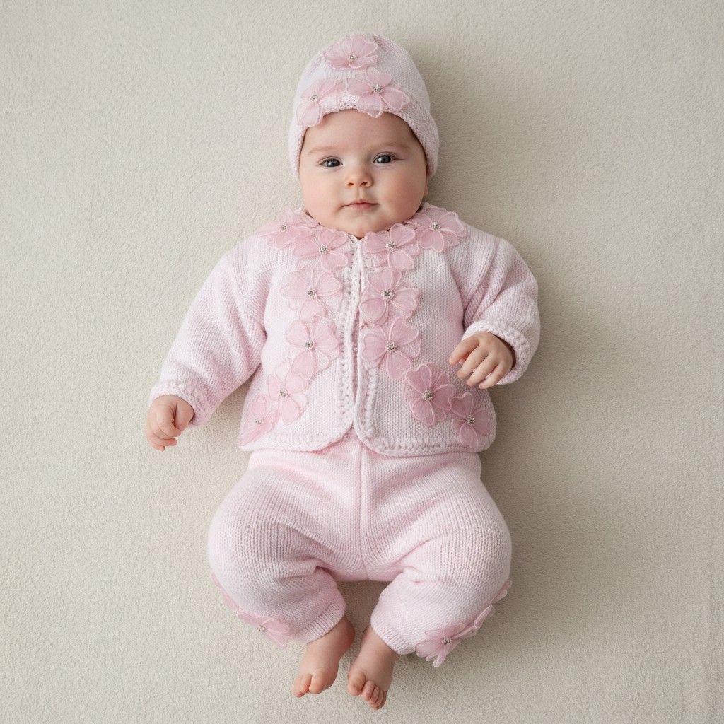 Pink Petal Three-Piece Cotton Knit Set