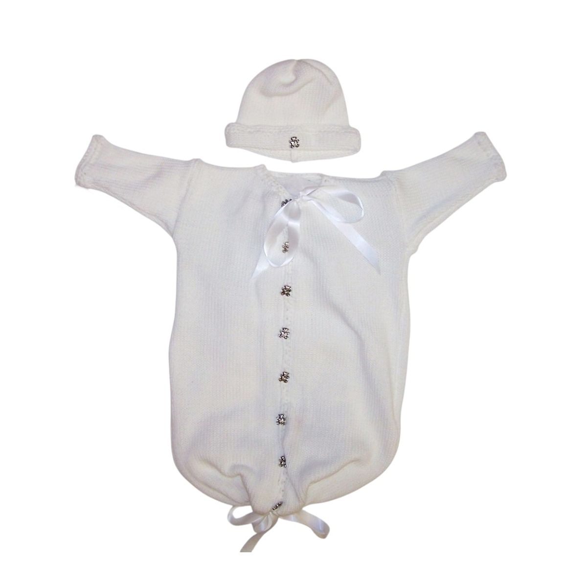 White Knit Baby Bunting &amp; Matching Hat Set