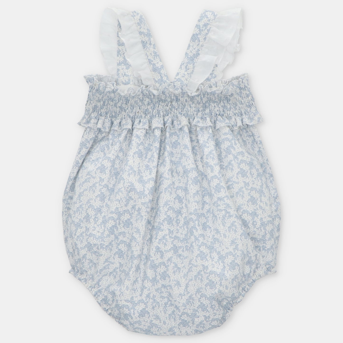 The Lilly Smocked Bubble- Blue & White Floral