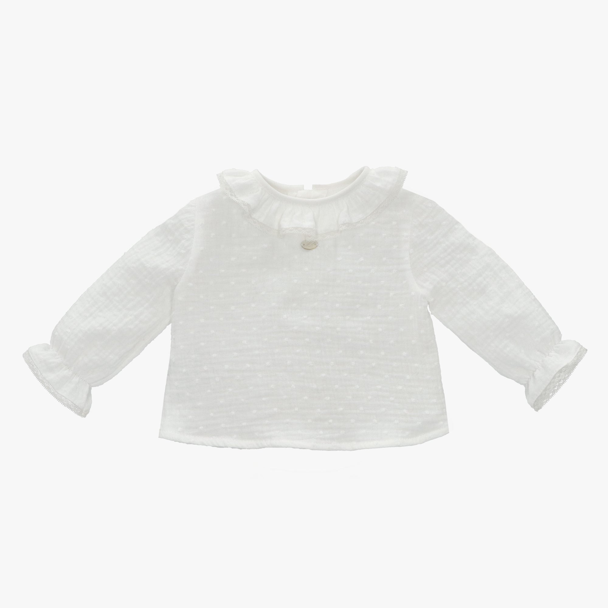 Martin Aranda  Girls Ruffled Long Sleeve Shirt-White