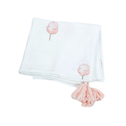 Muslin swaddle with tassels-Cotton Candy