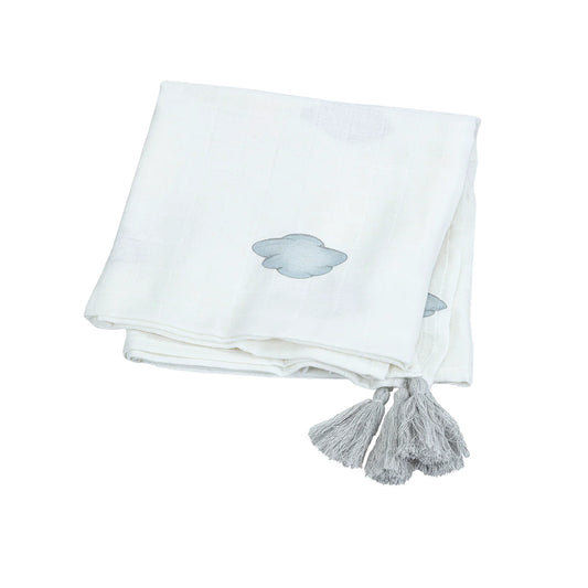 Muslin swaddle with tassels-Clouds