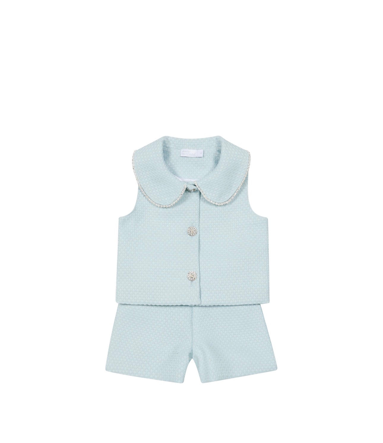 Luxury Baby Blue Textured Vest & Shorts Set for Girls | Classic Elegant Outfit (4Y–