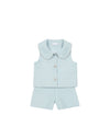 Luxury Baby Blue Textured Vest & Shorts Set for Girls | Classic Elegant Outfit (4Y–