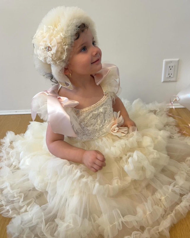 THE BELLISSIMA LUX CREAM LACE & TULLE DRESS