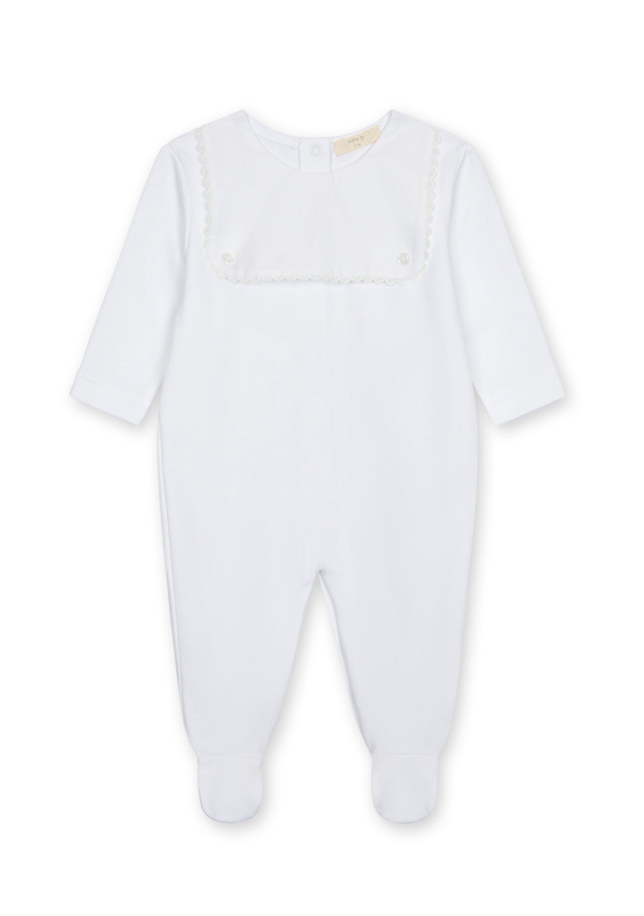 Baby Gi Classic Scalloped Footed Romper-White