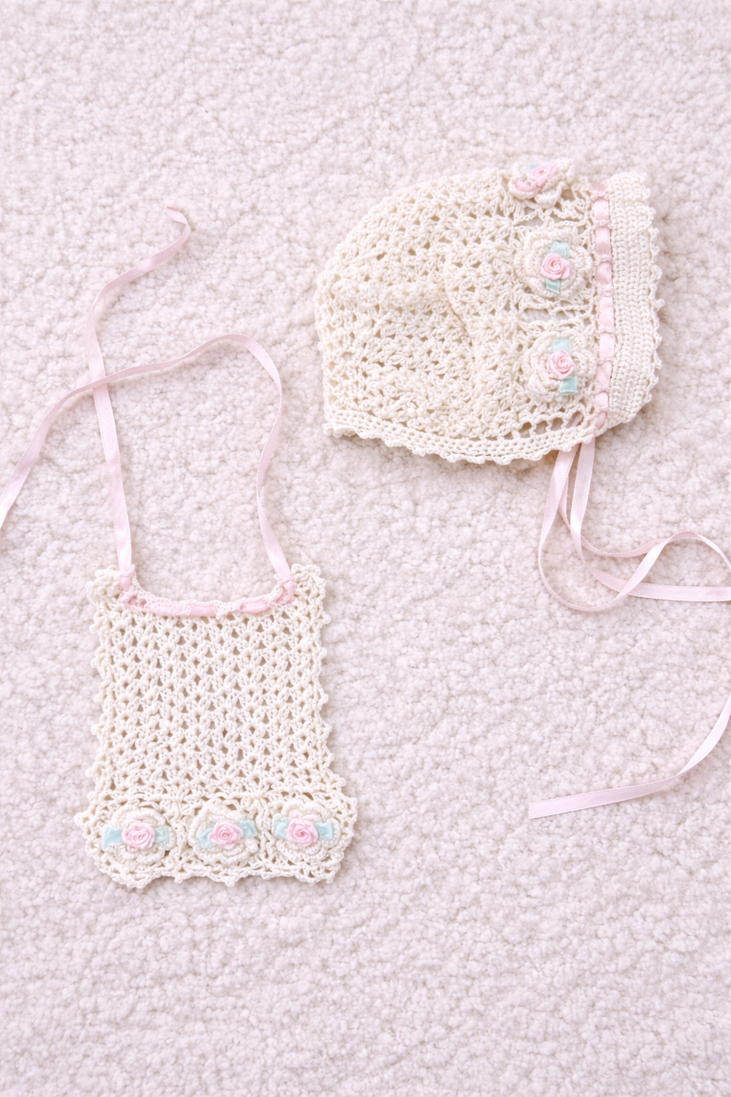 Blush Rose Heirloom Bonnet and Bib Set-New Born