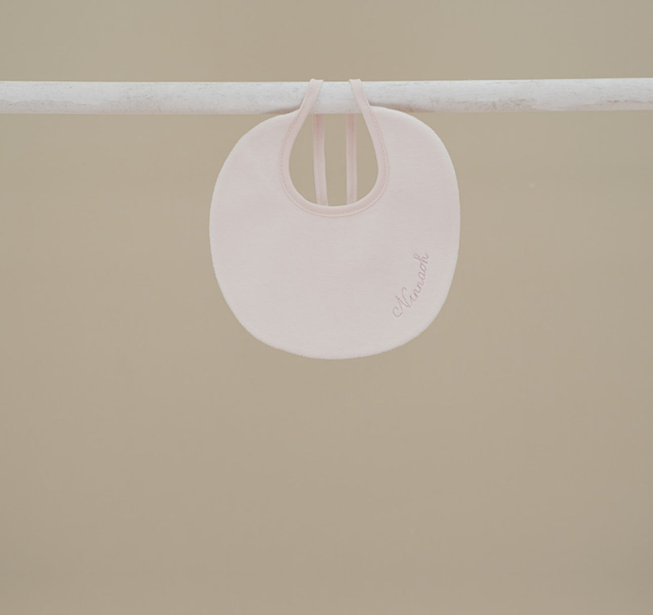 Ninnoah Soft Pink Velour Baby Bib with Embroidery