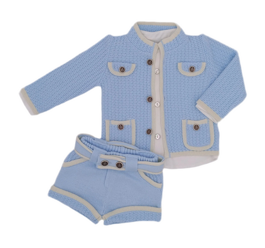 Boys Sky Blue  & Cream Knit Short   Set  - Rahigo