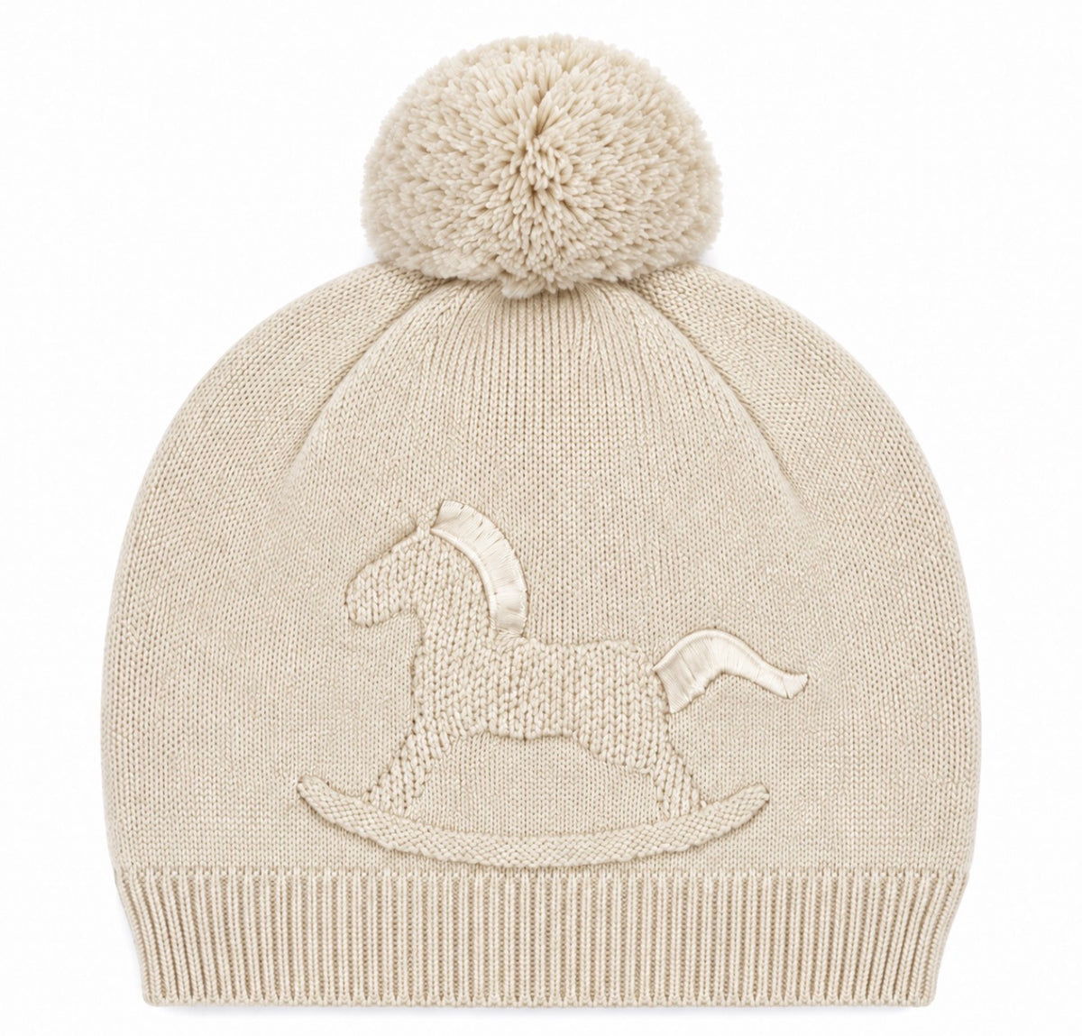 Dr. Kid Baby Beige Rocking Horse Pom-Pom Hat