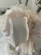 Collection D-Alli Knit Beanie Hat with Satin Bow & Lace-Pinks & Cream