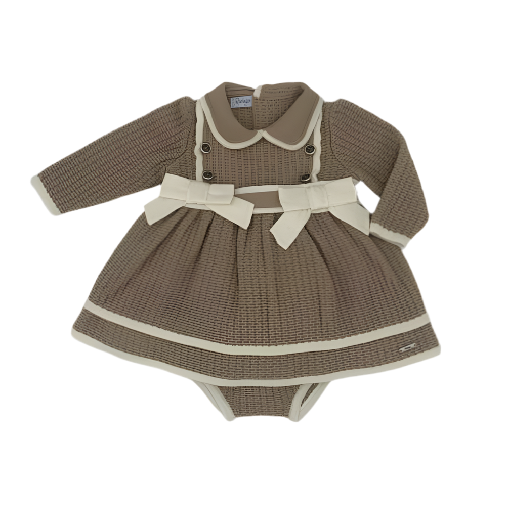 Girls Camel & Ivory Baby Doll Dress  & Knickers  -Rahigo