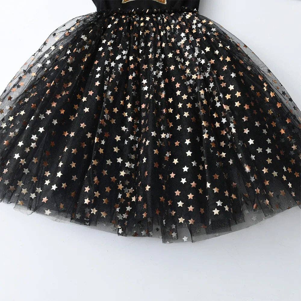 SparkleLuxe Glittery Ruffle Accent Pufffed Gold Heart Tutu Fully Lined Dress
