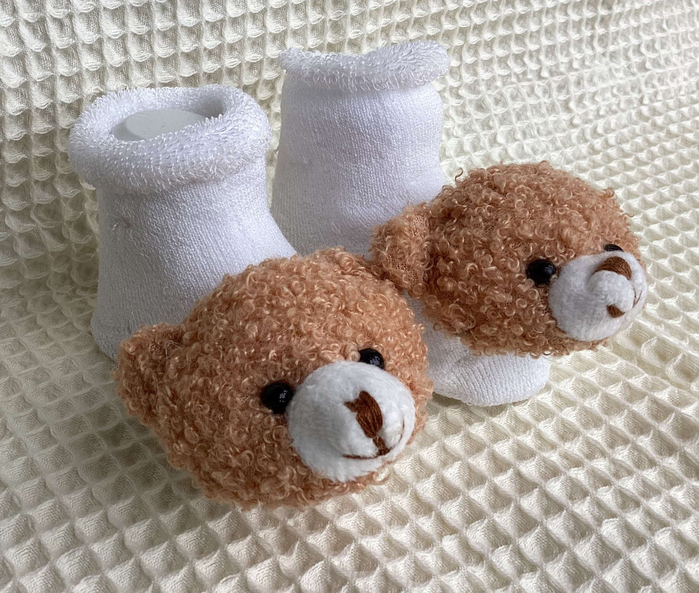 Meia Pata Teddy Bear Booties-White