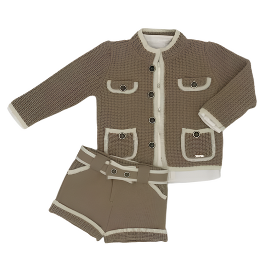 Boys Sky Camel  & Cream Knit Short   Set  - Rahigo