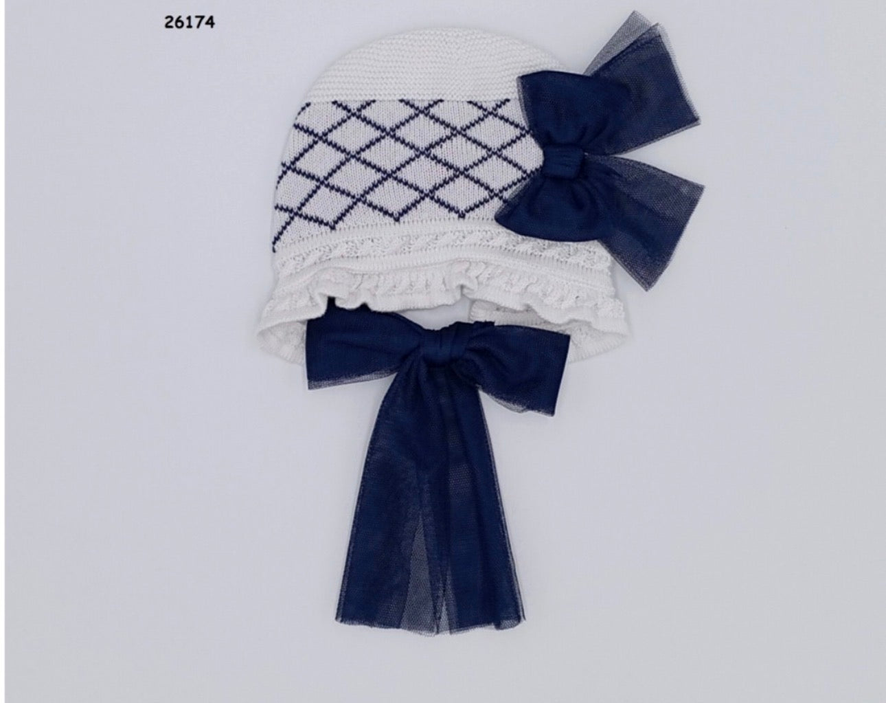 Rahigo Navy Bow Knit Bonnet | Elegant Matching Sister Brother Collection