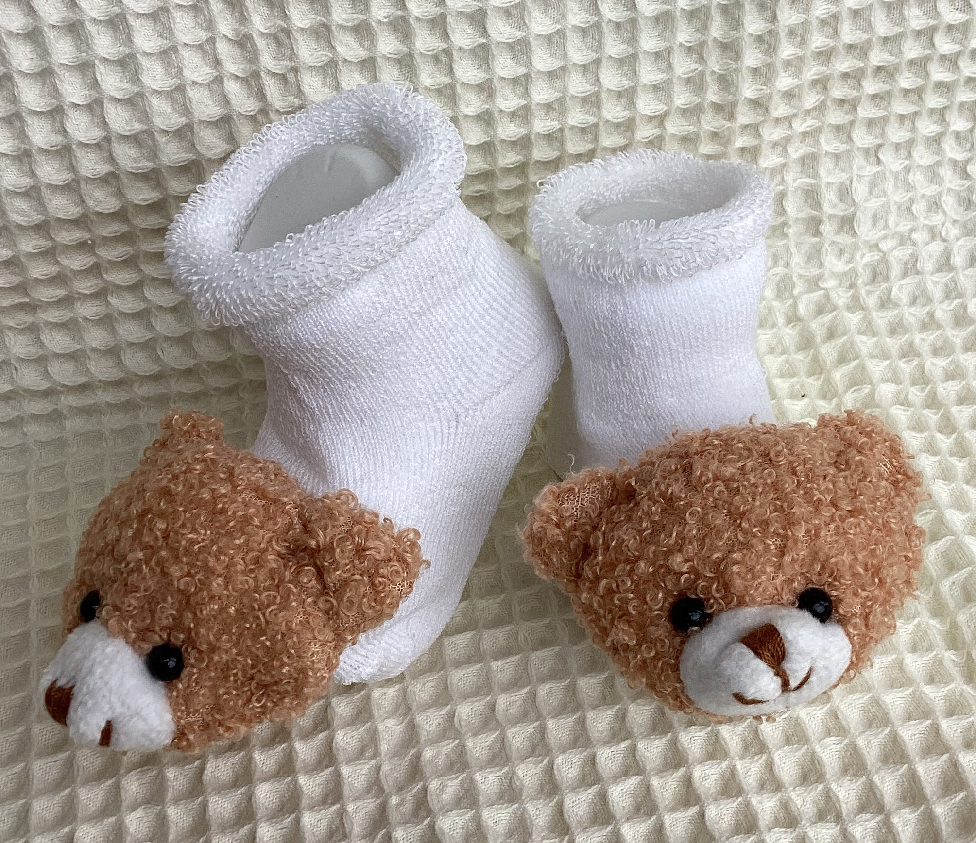 Meia Pata Teddy Bear Booties-White