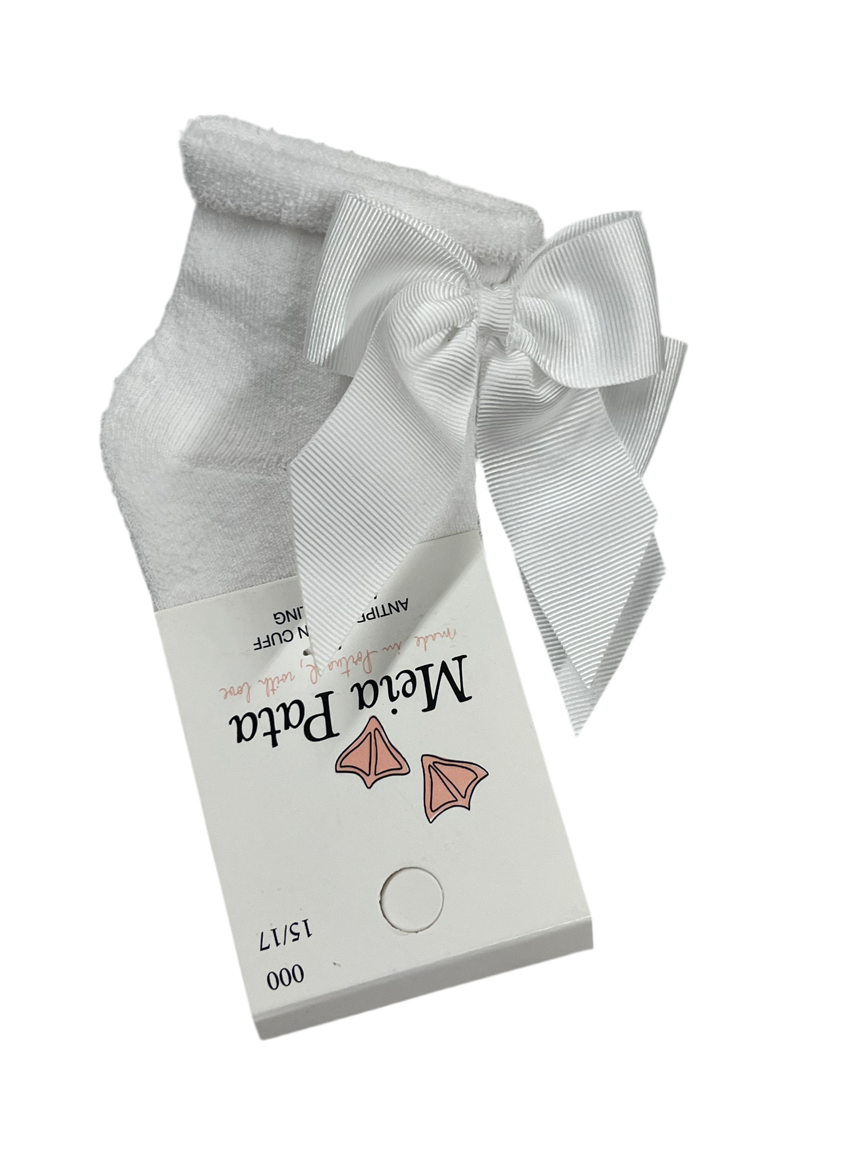 Meia Peta White Girls Infant Bow Socks