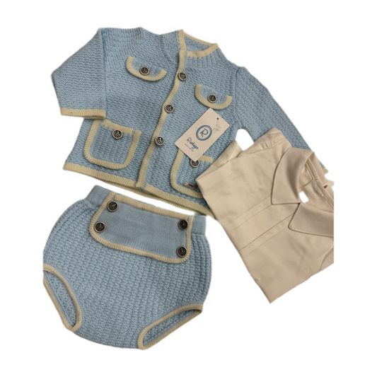 Boys Sky Blue  & Cream Knit Short   Set  - Rahigo