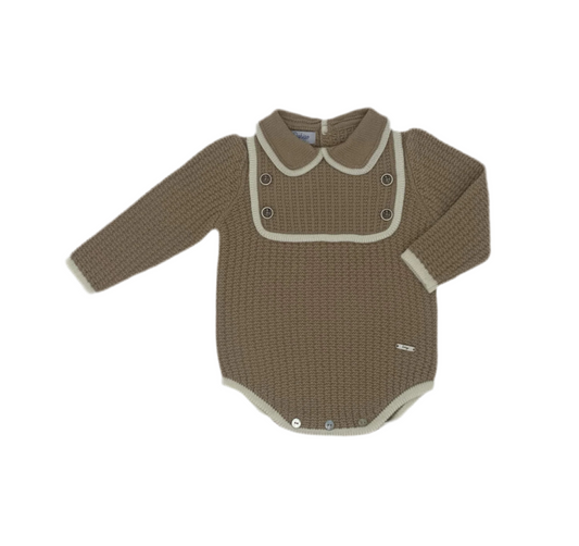 Boys Camel & Cream Knit Romper - Rahigo