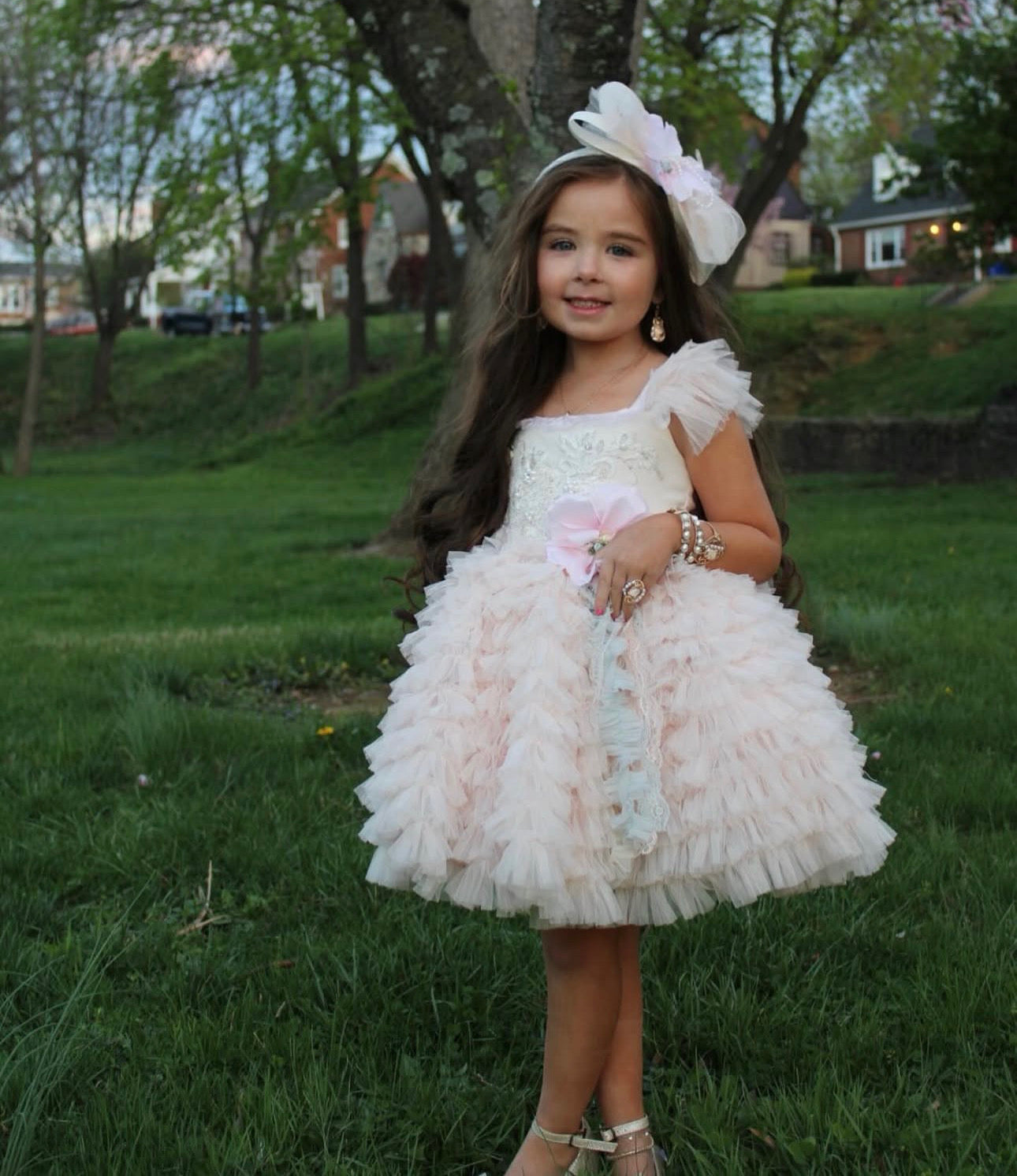 Abigail Dress in French Pink – Couture Tulle & Lace Set
