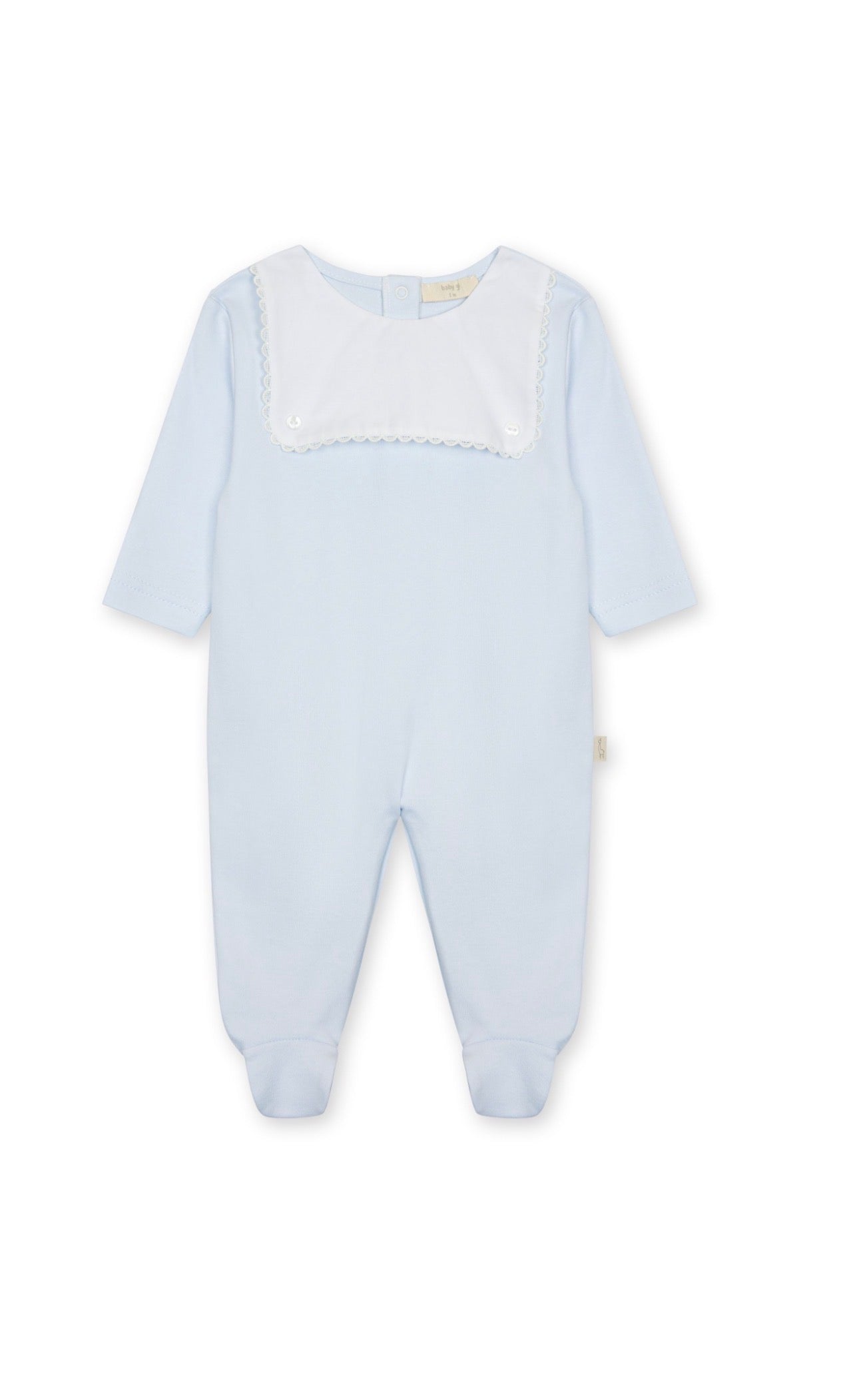 Baby Gi Classic Scalloped Footed Romper-Baby Blue