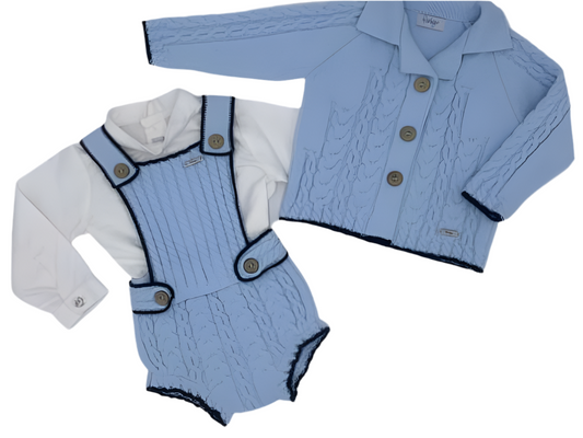 Boys Sky Blue  & Navy Knit Romper  Set  - Rahigo