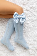 Baby Blue  Satin Bow Knee-High Socks