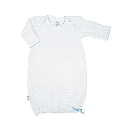 Classic Knit Baby Gown – Blue Trim