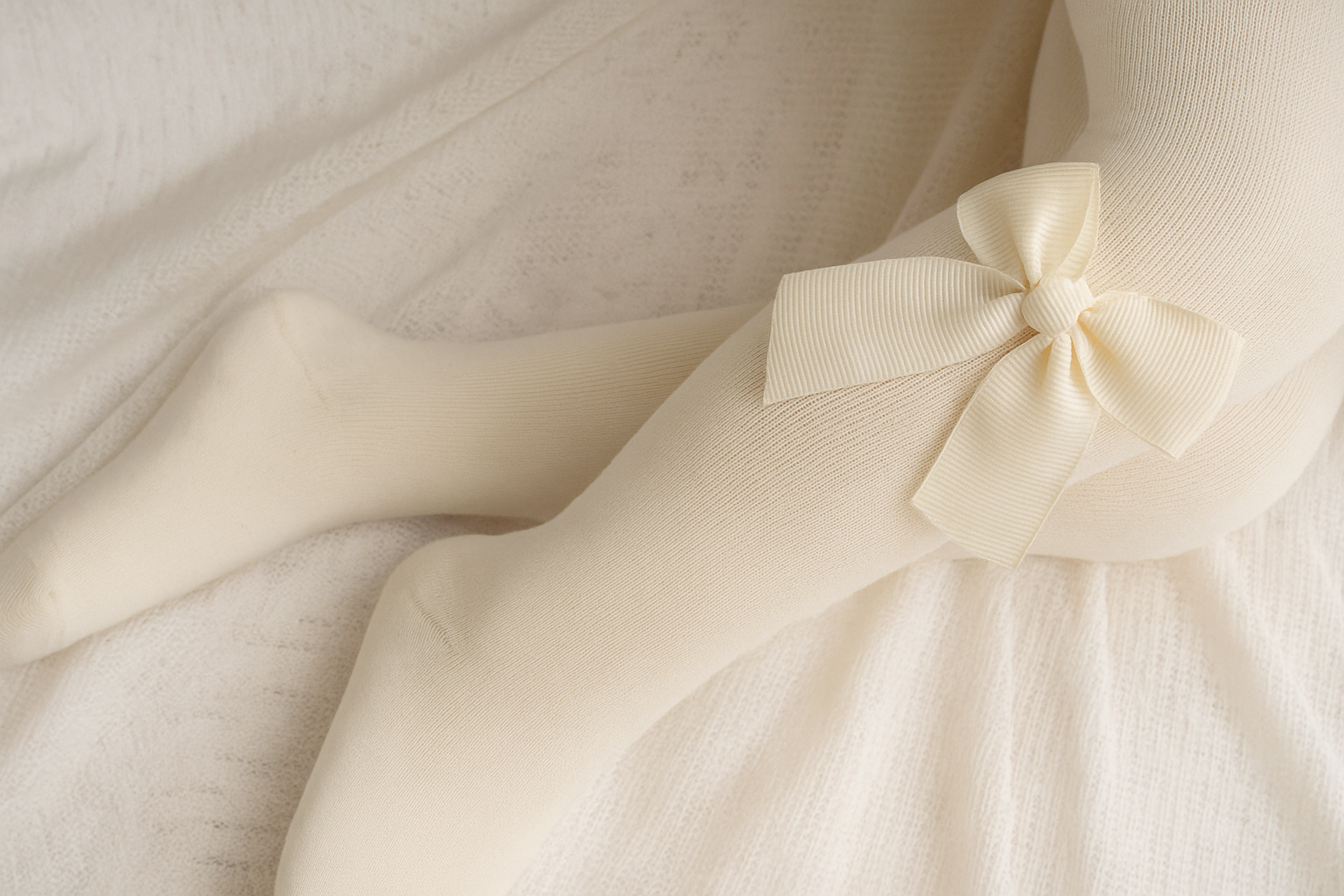 Meia Pata Thick Knit Hosiery With Bows – Pearl