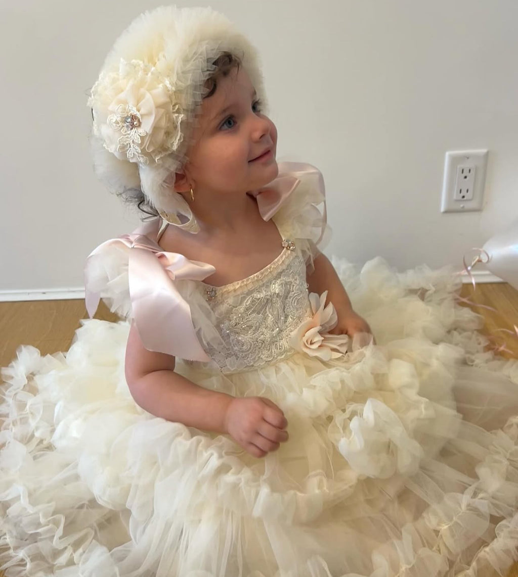 THE BELLISSIMA LUX CREAM LACE & TULLE DRESS