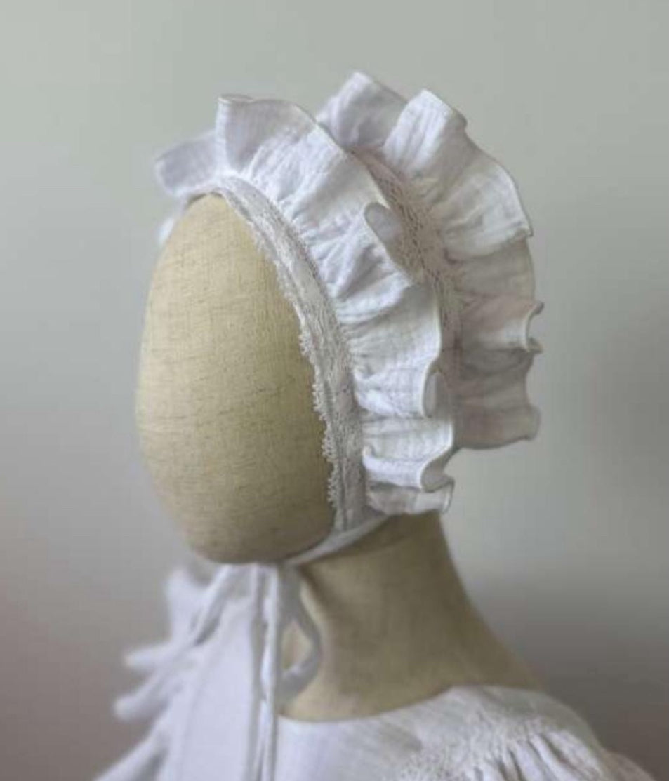 The Scarlet Muslin Ruffled Bonnet-White