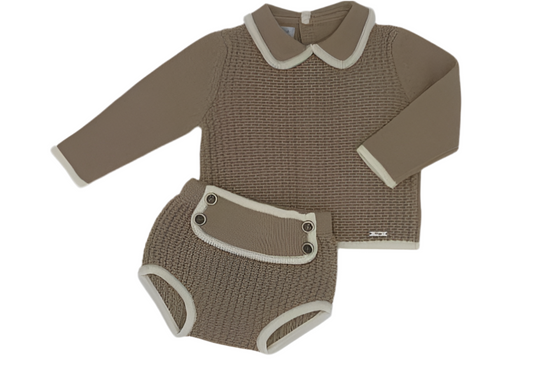 Boys Camel & Cream Knit Short Sweater Set  - Rahigo